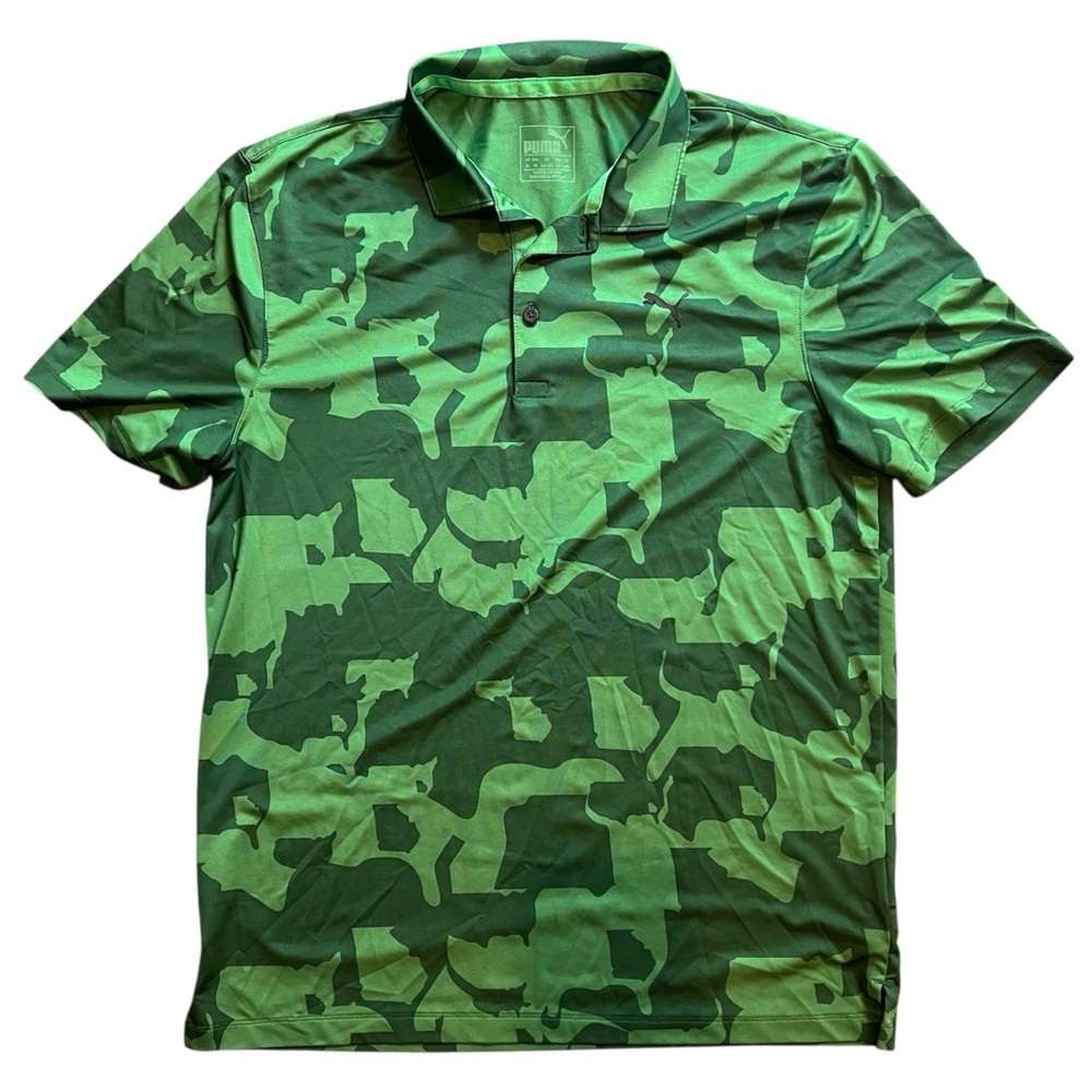 Puma Camouflage Polo Shirt Youth XL‎ Green Golf Performance Stretch Camo